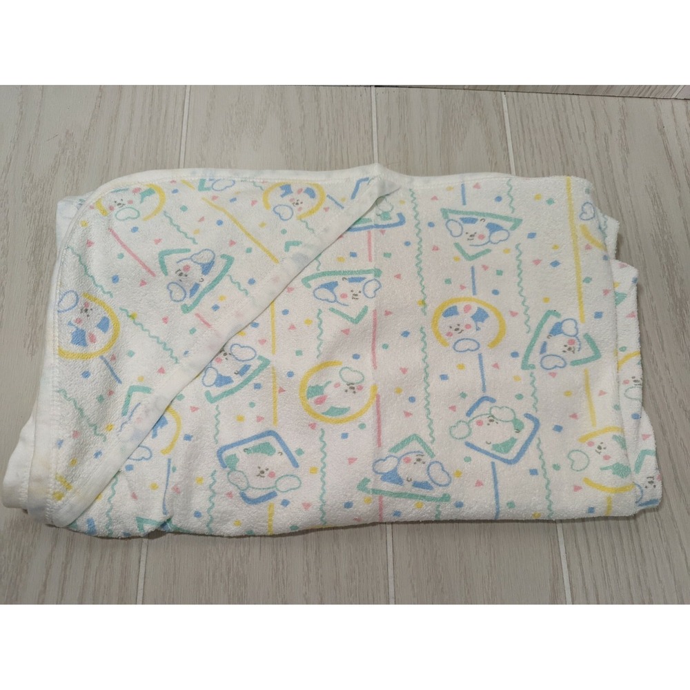 Vintage 80s AB Baby hooded towel pastel bears‎ shapes squares triangles circles